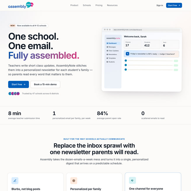 AssemblyNote — a personalized school newsletter